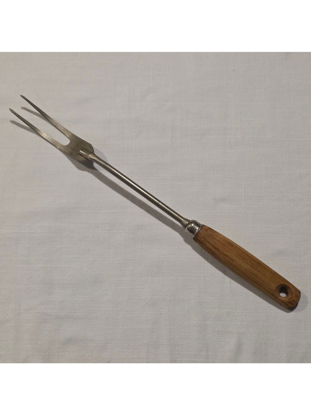 Vintage 2 Prong Wooden Handle Serving Fork Ekco A&J Made in USA 12.5"